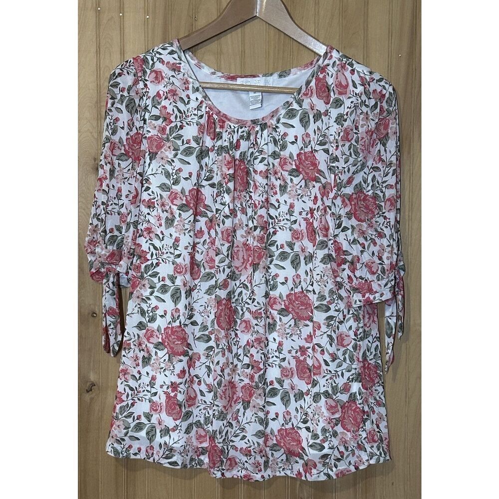 SO IT IS Women’s XL Floral Short Cutout Sleeve Round Neck Stretch Lined